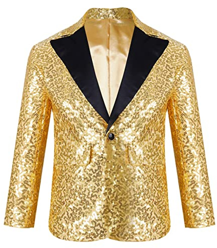 iiniim Niños Blazer Slim Fit Manga Larga Chaqueta de Traje para Niños De Lentejuelas Brillante con Botón Abrigos Casual Esmóquines para Niños Bodas Actuación