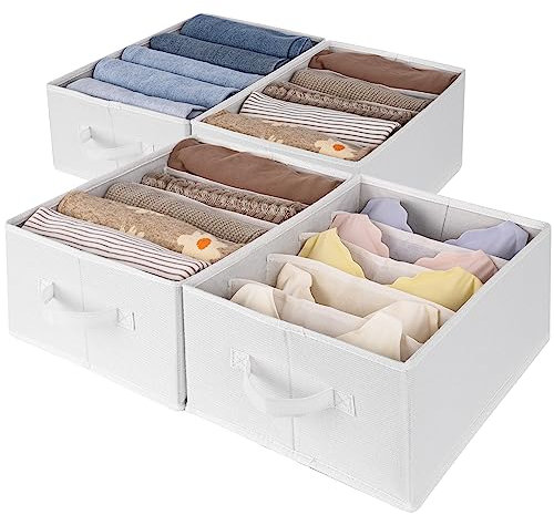 GRANNY SAYS Wardrobe Organisers for Clothes, Pack of 4 Trouser Organiser for Wardrobe, T Shirt Storage Organiser, Closet Organiser for Jeans Sheet Jumper Pants, Drawer Organiser Storage Boxes, White