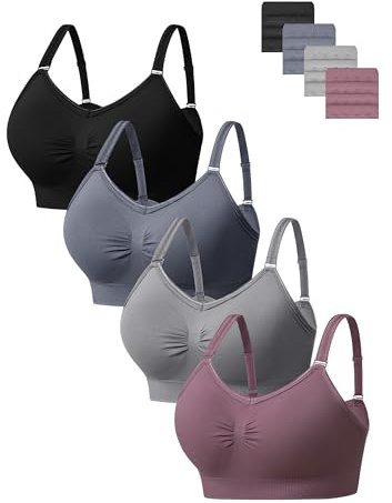 HBselect 4 Pezzi Reggiseno Sportivo Donna da Allenamento Senza Ferretto Reggiseno Imbottito T-Shirt Reggiseno Sportivo Yoga Bustier per Le Donne Ragazze