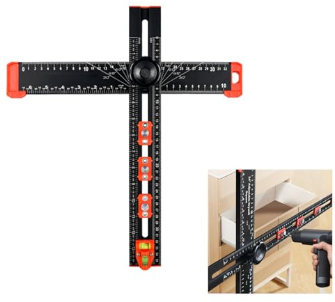 Cabinet Hardware Jig,2-in-1 Drilling Positioning Ruler,Punch Locator Drill Guide,Cabinet Jig for Handles and Pulls on Drawers/Cabinets/Doors,Cabinet Hardware Template Tool Set
