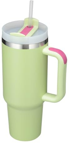 Vaso de doble pared de acero inoxidable con aislamiento al vacío, 1200 ml, vaso con asa, pajita aislada, taza de café, taza de viaje, taza térmica para bebidas calientes frías (verde)