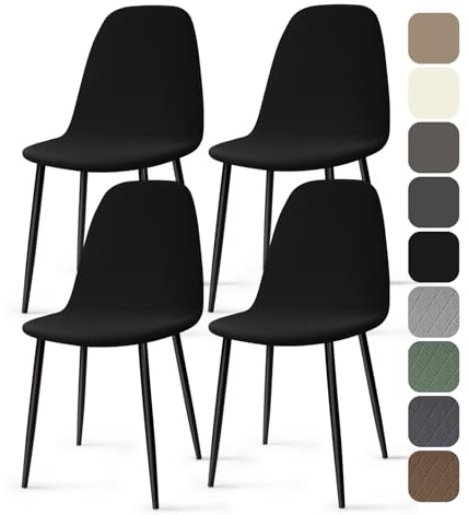 Stolsöverdrag 4 Stycken Stretch Spandex Matstolsöverdrag Skal Matstolsskydd Modern Matstolar Överdrag Avtagbart Tvättbart Stolsskydd för Matsal Kök Hotell Bankett (Svart, 4 Stycken)-KC