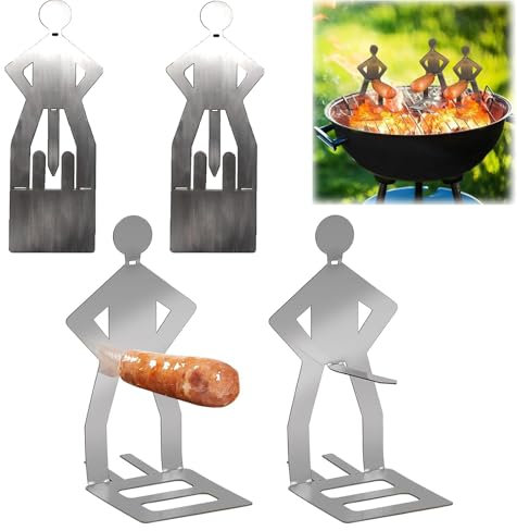 BBQ Sausage Holder, 2 Pcs Stainless Steel Hot Dog Roaster Rack Portable Barbecue Rack Grilling Tools for Kitchen Outdoor Camping Cooking
