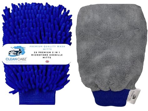 CleanCabz®: Premium 2x Professional Car Wash Mitt - Microfibre Wash Mitt & Microfiber Detailing Glove 2 in 1 Car Cleaning Glove