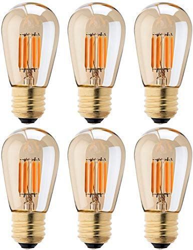 Leo's Light Lampadina a LED S14, 3 W, stile filamento, dimmerabile, 300 lm, E27, 2200 K, luce bianca calda, in vetro trasparente, per catena di luci, lampadari, lampada da comodino, 6 pezzi