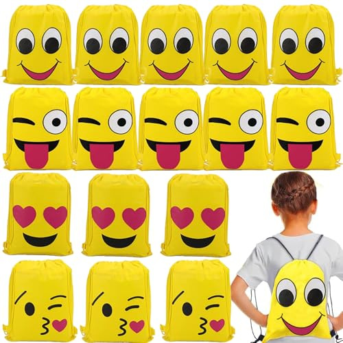 YouXiaor Bolsas de Cuerdas Dibujos, 20 Piezas Emoji Bolsas de Cuerdas Mochilas Amarillo Bolsas Regalo Cumpleaños Deporte Gimnasio Backpack para niños Niñas Fiesta de cumpleaños favores Decoraciones