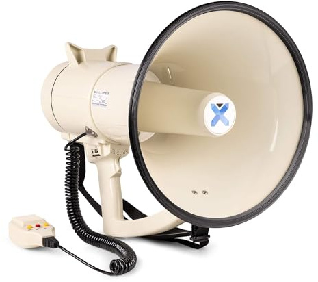 VONYX MEG0120 Mégaphone Puissant 120W, Idéal pour Manifestations et Matchs Sportifs - Jusqu’à 1,6 km, Micro Main, Bluetooth & Lecteur MP3