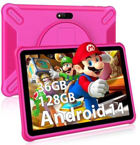 FASTWD Tablet Enfant 10 Pouces Android 14 Tablette Famille 36GB RAM 128GB ROM (SD Expandable),WiFi 5G, BT 5.0,Tablette educative Enfant,HD IPS Screen,Contrôle Parental,(Rose)