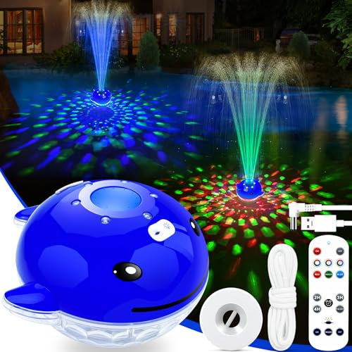 LanBlu Springbrunnen Pool mit Lichtshow, 2025 Verbessert Pool Fontäne Rechargeable Pool Brunnen mit Fernbedienung, Wal Schwimmender Fontäne mit 2 Sprühmodi, Schwimmend Springbrunnen für Pool Teich