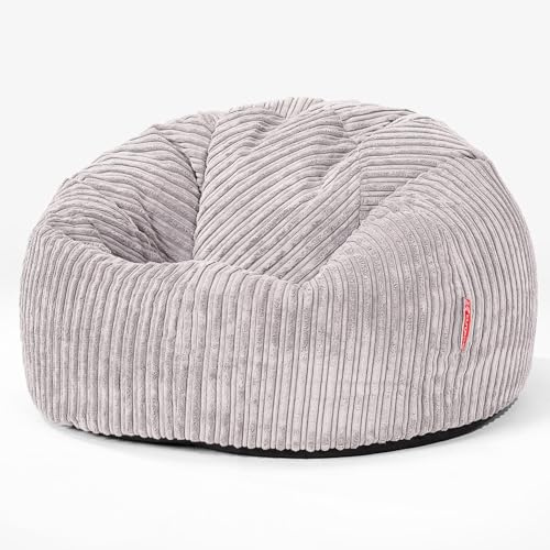 Lounge Pug Pouf Poire Classique pour Adulte en Velours Côtelé - Confortable, Facilement Transportable - Gris Argent