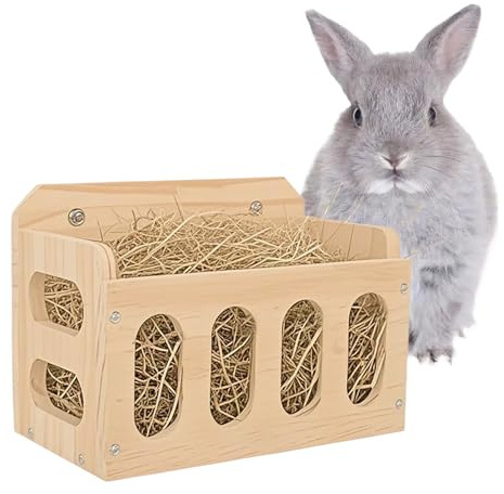 aleawol Wooden Rabbit Hay Feeder Rack