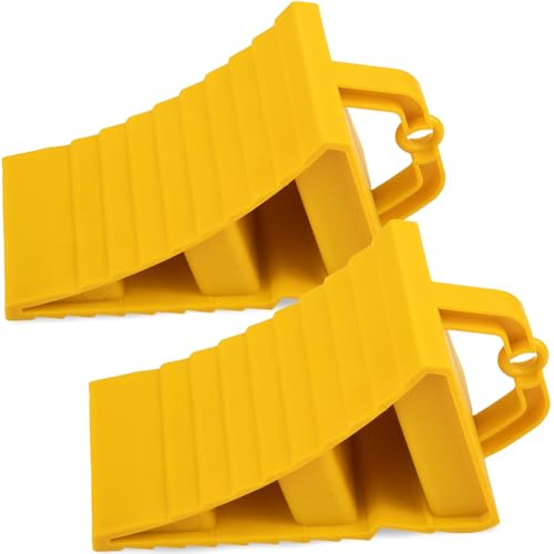 GAsupply Wheel Chocks With Handles Set of 2 Tyre Saver Brake Stoppers Ridged Wedges for Cars Caravan Horsebox Motorhome (2 YELLLOW Wheel Chocks)