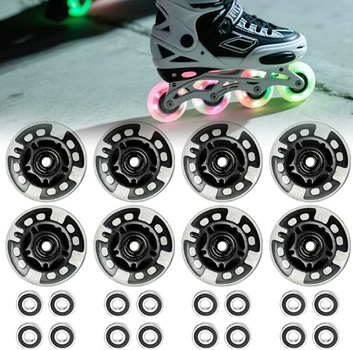 PORFOYO Lot De 8 Roues De Rollers En Ligne 72/76/80 MM Avec Roulements À Billes, Roue De Roller En Ligne, Roues Universelles En Polyuréthane Pour Tous Les Types De Patins À Roulettes (80MM)