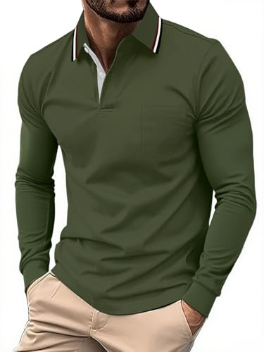 JACKETOWN Polo da Uomo Maniche Lunghe Polo da Golf Traspirante Sportivo Camicia da Uomo Polo Shirt Lavoro Casual Basic Regular Fit Autunno Inverno M-3XL