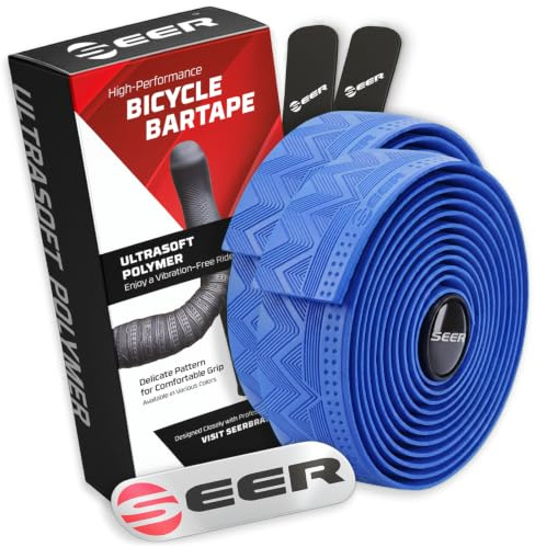 SEER Bike Bar Tape – New Ultra-Soft Polymer Handlebar Tape for Road & Gravel Bikes, Comfortable Anti-Vibration Cycling Tape, Complete Kit with 2 Rolls, End Plugs & Finish Strips (Navy Blue)
