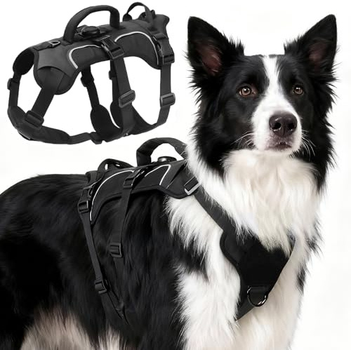 Ledeak Arnés para Perros a Prueba de Escape, Arnés de 3 Puntos Antiescape Antitirones, Chaleco Reflectante Ajustable con Mango, Chaleco Acolchado Ajustable para Perros Medianos y Grandes (Negro, XL)