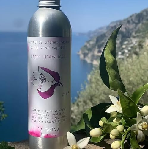 La Selva Detergente Aromaterapico Fiori d'Arancio, Corpo Viso Capelli, con Oli Essenziali di Neroli e Incenso, 100% Origine Vegetale, con Calendula Aloe Mirto, pH 5.8, Positano