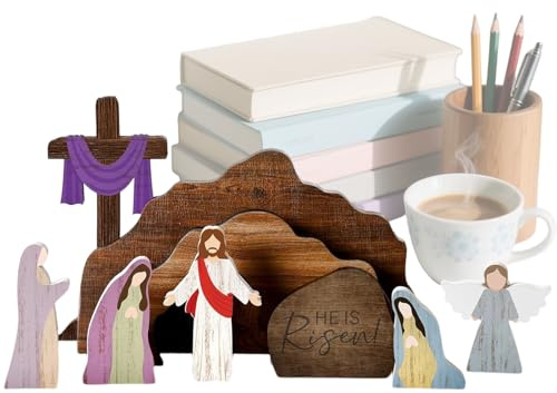 Julkrubba i trä - religiösa figurer för dekoration, litet krubba set | Trädgårdsbord kyrka påsk inomhus