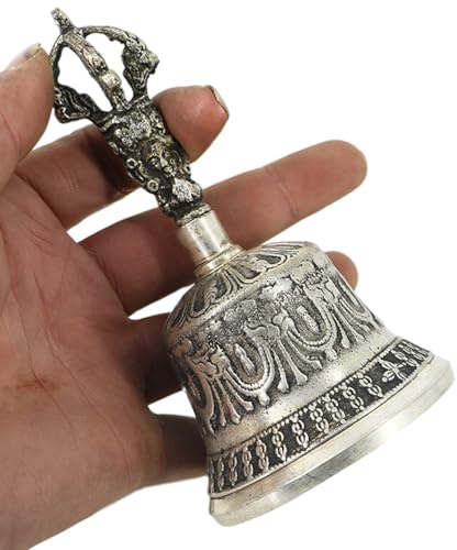 Campana de meditación budista tibetana – 14,5x7,5 cm hecha a mano, campana de mano Dorje, | Perfecto para sesiones de oración, terapia de Reiki, meditación enfocada, decoración espiritual, mejo