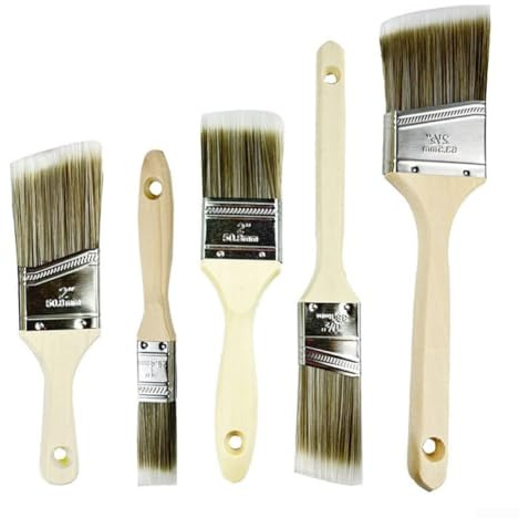 Set di 5 pennelli professionali angolati e piatti per macchie di acrilico e legno, manici ergonomici in legno, appassionati di fai da te e pittori