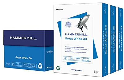 Hammermill Printer Paper, Great White 30% Recycled Paper, 8.5 x 11 - 3 Ream (1,500 Sheets) - 92 Bright, Made in the USA