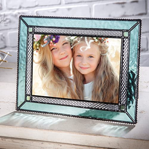 J Devlin Glass Art Stained Glass Picture Frame 4x6 — Windsor Blue Glass Photo Frame with Easel, Horizontal or Vertical Display, Decorative Gift