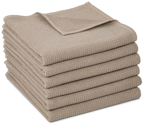 ZOLLNER 6er Set Handtücher in 50x100 cm - langlebige Frottiertücher in beige - mit praktischem Aufhänger - Zeitloses Waffelmuster - waschbar bis 95°C - Baumwolle - Hotelqualität