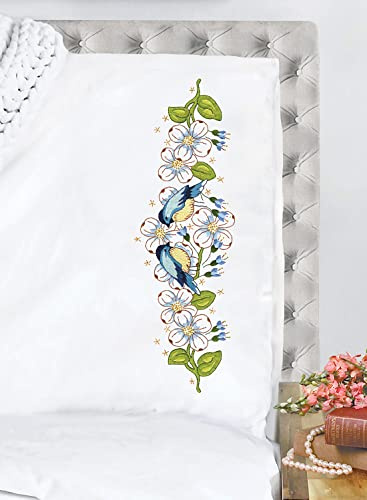 Blue Birds Stamped for Embroidery Pillowcases - Set of Two