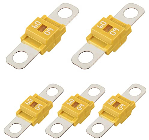 BOJACK Fusible Midi à courant élévé Bolt-on Fusible 60A Amp Jaune pour voitures, camions, véhicules de construction, bus, caravanes (lot de 5 60A)