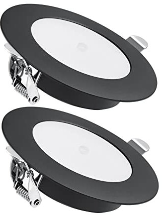 acegoo 2 x 12V Einbaustrahler LED Wohnmobil Boot Spot mit Ein/Aus-Dimmschalter&Blaues Nachtlicht Flach Einbauleuchte 3W 285lm Dimmbar Einbauspot für Wohnwagen Camper Küche Möbel(Schwarz Matt 3000K)