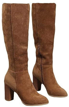 ticticlily Bottes Femmes En Cuir Daim Bottes Frange Aux Genoux Coupe Large Avec Bloc Talon Cowgirl Bottes De Cowboy Moto Bottes De Combat Rétro Hiver Chaud Bottes De Neige B Kaki 39