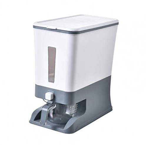 Contenedor de almacenamiento de 12 kg Dispensador de arroz Prensa Dispensador automático de almacenamiento de frutas y alimentos secos estable sin esfuerzo (color: estilo blanco, tamaño: 35,8 x 18,8