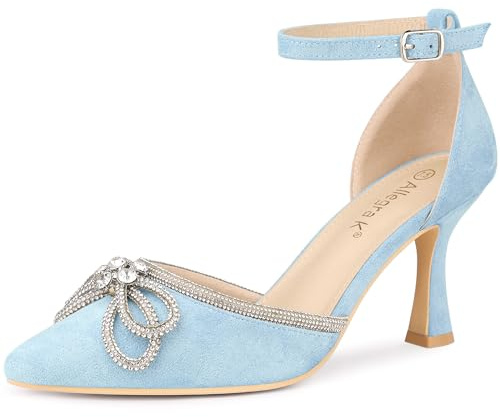 Allegra K Women's Rhinestones Bow Wedding Shoes Stiletto Heel Sky Blue Sandals Pumps 7.5 M US