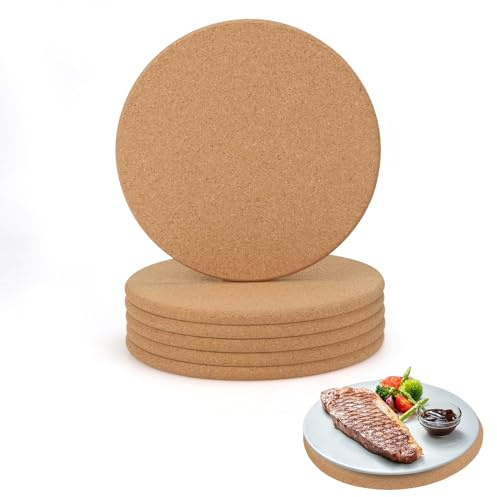 EXLECO 8 posavasos de corcho de 20 cm, redondos, posavasos de corcho para ollas, sartenes, plantas, 1 cm de grosor, posavasos de corcho natural, resistentes al calor, protección contra el calor, placa