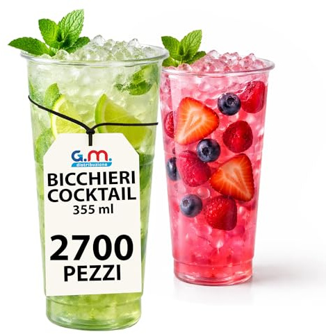 G.M. DISTRIBUZIONE 2700 Bicchieri da Cocktail Monouso in Polipropilene Trasparente da 355ml, Tumbler Usa e Getta di Alta Qualità x Bevande fredde, Riciclabili, Discoteche, Gin tonic, Mojito