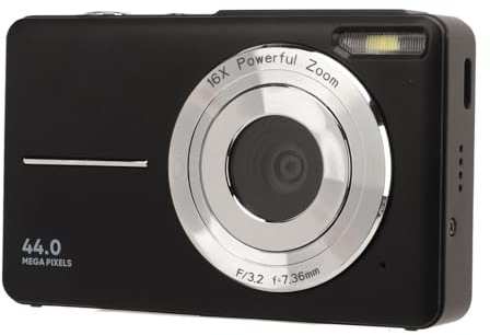 Digitalkamera, FHD 44MP 1080P barnkamera 16X digital zoom Point & Shoot-kamera Digital Pocketkamera Fotogåvor Resa Vlogging (Svart)