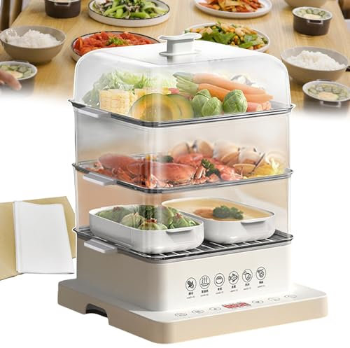 forplubossmmp Calentador De Alimentos Eléctrico, Vaporera Plegable De Tres Capas con Reserva Y Aislamiento De 12 Horas, Cocinas Eléctricas De Vapor Múltiple, 500 Hojas De Papel para Hornear