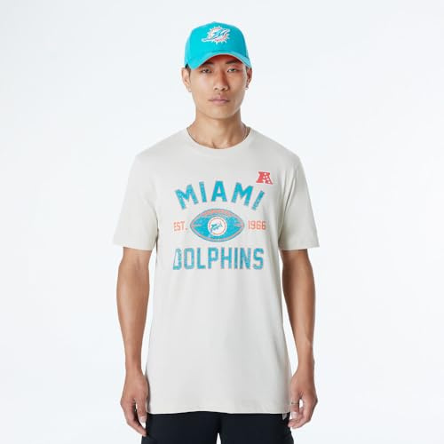 New Era Cap NFL Regular T-Shirt Distressed Screenprint Team Graphic Miami Dolphins Stone Unisex