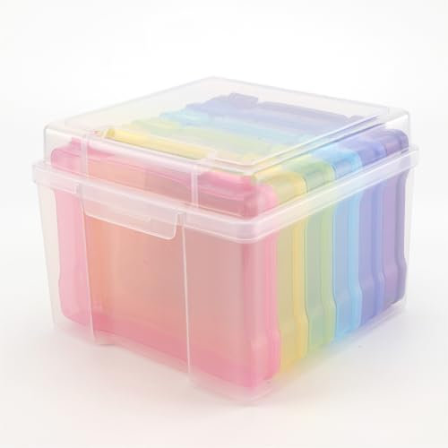 Photo Storage Box, 7 x 5 Photo Case Clear Photo Boxes Storage Case 6 Inner Photo Keepers, Holds 600 Photos, Photo Organiser Box for Cards Pictures Stamps Office Supplies