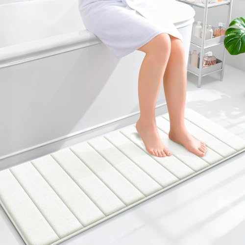 smiry Memory Foam Bath Mat 40 x 120 cm Bathroom Mat Ivory | Extra Soft Non-Slip Absorbent Machine-Washable, Plush Cushioned for Cozy Foot Feel, Ideal for Shower, Sink & Bathroom Entry
