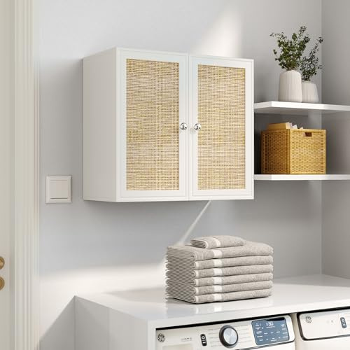 NEWOWNDS Wall Cabinet Storage-Rattan Laundry Cabinet,Kitchen Wall Mounted Cabinet with Adjustable Shelves for Laundry Room, Kitchen,Dining Room,Bathroom 24INCH X 1PCS