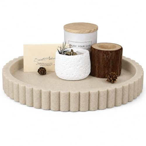 Round Decorative Tray for Coffee Table Decor, Circle Tray Decor 11 Beige