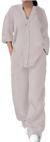 Completi Donna Sportiva Leggeri Estiva Completo Elegante Casual Curvy Tute Camicia e Pantalone Larghi Tuta in Lino Due Pezzi Oversize Cotone e Lino da Spiaggia Completi Cotone Taglie Forti Mare
