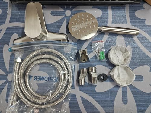 FALSKT Badewannenarmatur mit Handbrause Set, Mischbatterie Badewanne Edelstahl mit 150 cm Schlauch und Wandhalterung, Einhand Wasserhahn Badewanne, Wannenarmatur für Dusche, Bad (Silber)