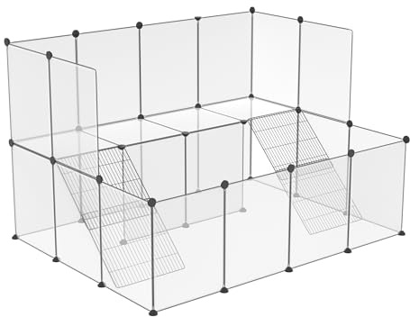 NAIZY Enclos pour Animaux 26 Pièces Cage 143x108x93 cm Clôture pour Chiots Blanc Clôture pour Petits Animaux 35x45 cm par Pièce Clôture pour Extérieur à Faire Soi-Même Extensible pour Lapins, avec