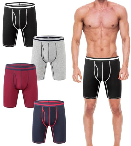 Dokeno Lot de 4 Boxer Homme Long Doux Coton Stretch Sports sous-vêtements Culotte Underpants Sport Fitness Caleçons Briefs (XL)
