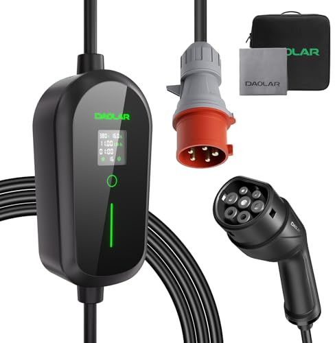 Daolar Mobile Wallbox 11KW, 3-Phasen Typ 2 Ladekabel mit CEE-Stecker, 12H Timer & 6-16 A einstellbarem Strom EV Ladestationen, 5M