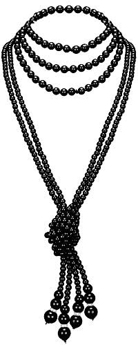 BABEYOND 1920er Jahre Imitation Perlen Halskette Great Gatsby Stil Lange Knot Perlenkette 125 cm und 150 cm Karneval Mottoparty Schwarz