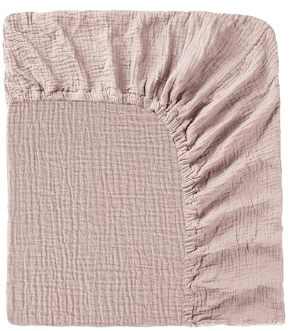 Påslakan babysäng 60 x 120 cm – 100 % bomull muslin, babydra-på-lakan med allround gummi, mjuka och andas, babylakan för barnsäng spjälsäng, sidosäng (mjuk rosa, 60 x 120 cm)
