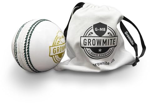 Growmite Leather Cricket Ball 156g White – 4 Piece Hand-Stitched Match Ball, Premium Alum-Tanned Cricket Ball for Practice & Training, Waterproof & Durable